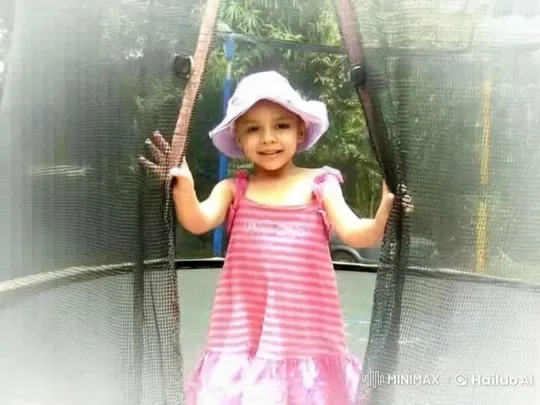 Toddler in Pink Dress at Trampoline Doorway – AI Generated Video | Hailuo AI