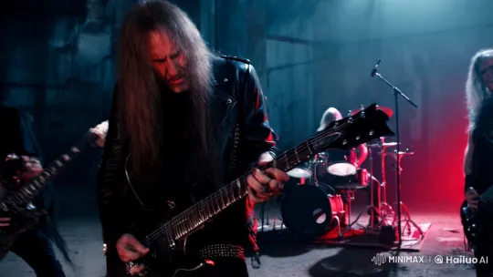 Death Metal Band Performance in Industrial Setting – AI Generated Video | Hailuo AI