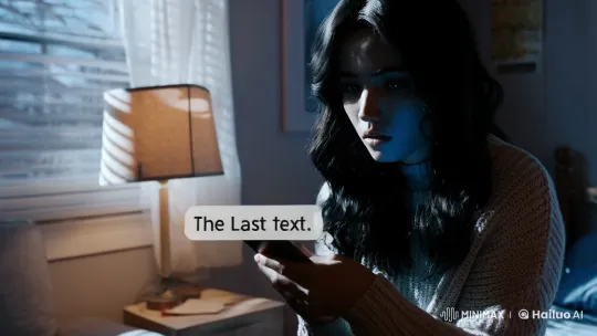 Title: A Young Woman's Paranoia Over a Mysterious Text – AI Generated Video | Hailuo AI