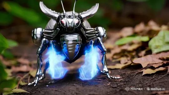 Futuristic Beetle Showcases Mechanical Design Amidst Flames – AI Generated Video | Hailuo AI