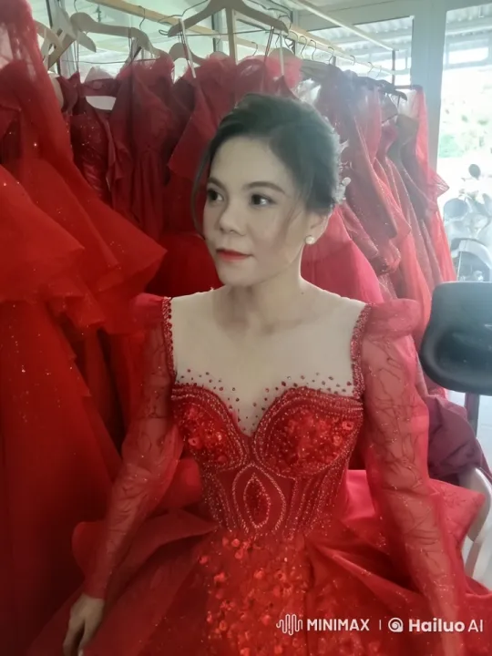 Woman Showcases Elegant Red Dress with Luxurious Details – AI Generated Video | Hailuo AI