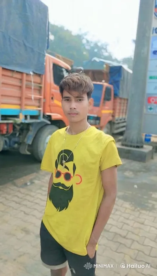 Young Man by Parked Trucks on Hazy Day – AI Generated Video | Hailuo AI