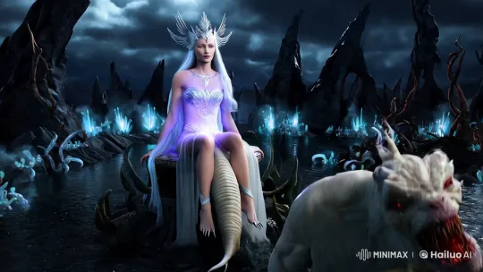 Goddess and Nightmare Demon in Dystopian VR Artistry – AI Generated Video | Hailuo AI