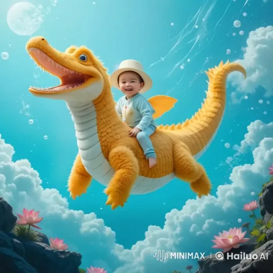 Child and Friendly Dragon Soar Through Magical Sky – AI Generated Video | Hailuo AI