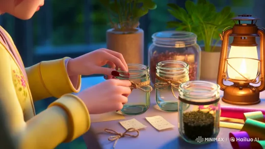 2D Anime Girl Crafts Decorated Candles in Serene Studio – AI Generated Video | Hailuo AI