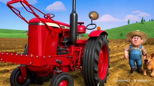 Cheerful Farmer and His Tractor in a Cartoonish Rural Scene – AI Generated Video | Hailuo AI