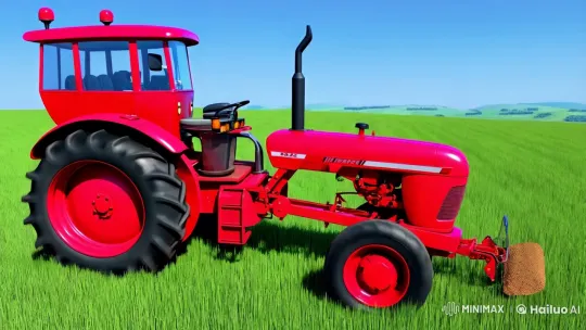 Vibrant Red Tractor and Farmer Transform Field – AI Generated Video | Hailuo AI