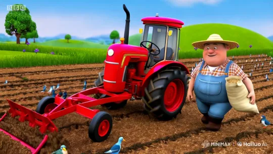 Vibrant Red Tractor Tills Soil Amidst Pastoral Harmony – AI Generated Video | Hailuo AI