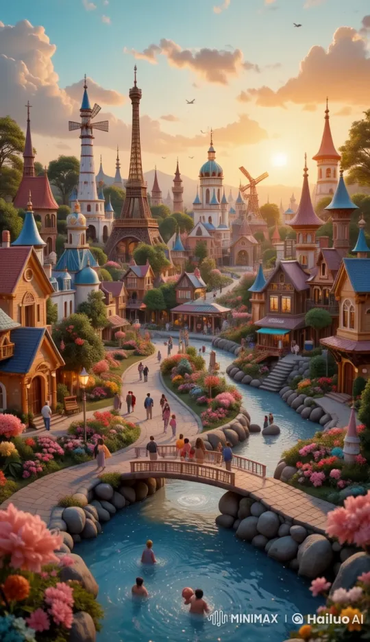 Enchanted Village with Historical Architecture and Joyful Visitors – AI Generated Video | Hailuo AI