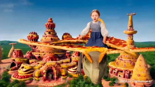 Fantastical Pizza Kingdom: Girl and Pterosaur Dance in the Sky – AI Generated Video | Hailuo AI