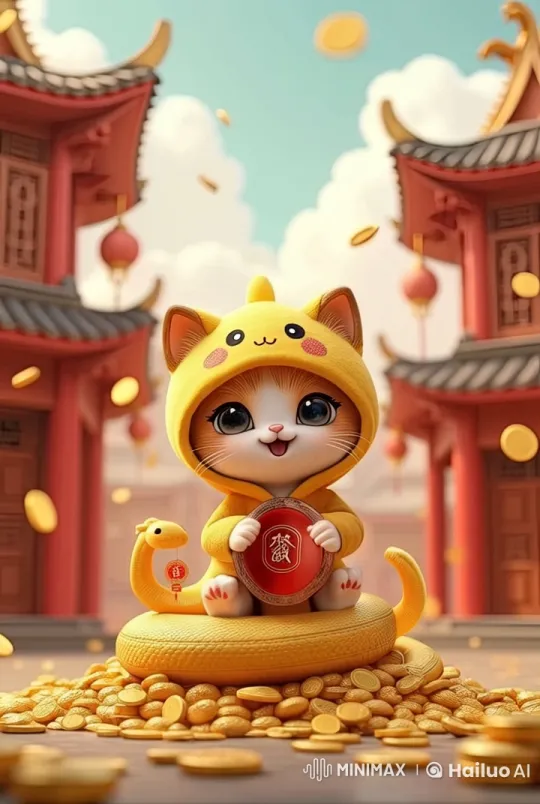 Cute Cat Celebrates Chinese New Year with Gold and Animation – AI Generated Video | Hailuo AI