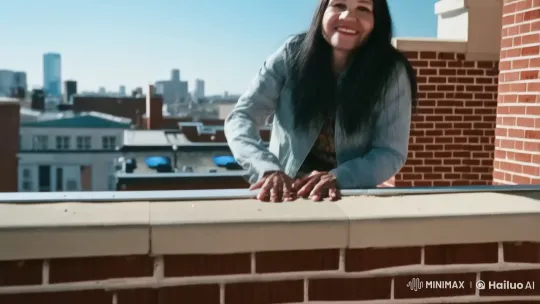 Determination: Woman Climbs Roof in Urban Setting – AI Generated Video | Hailuo AI