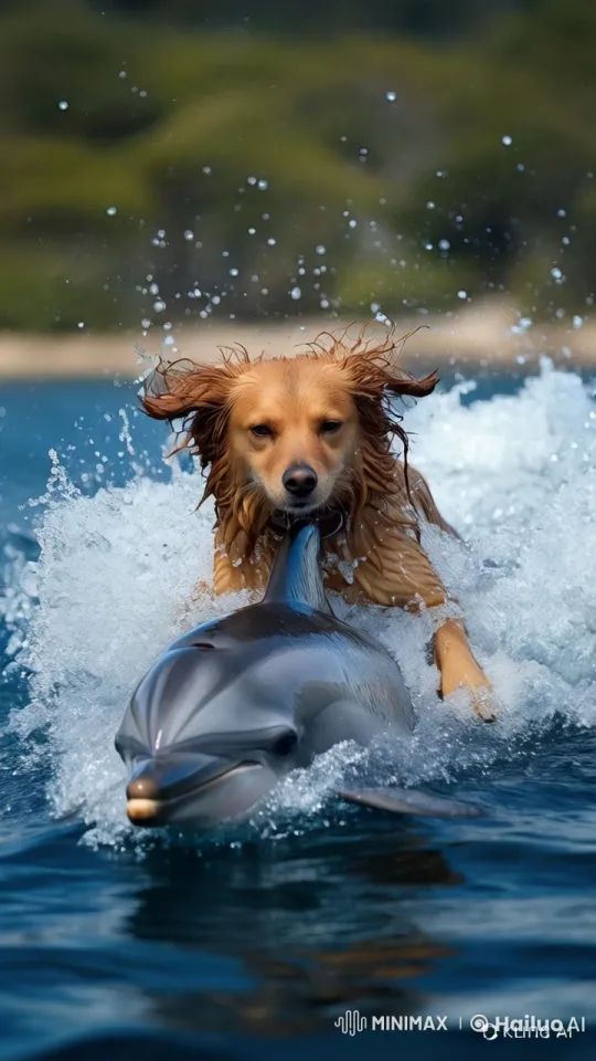 Dog Rides Dolphin in Playful Coastal Adventure – AI Generated Video | Hailuo AI