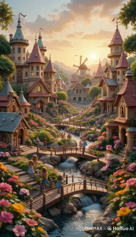 Medieval Fantasy Village: Idyllic Sunset Drone View – AI Generated Video | Hailuo AI