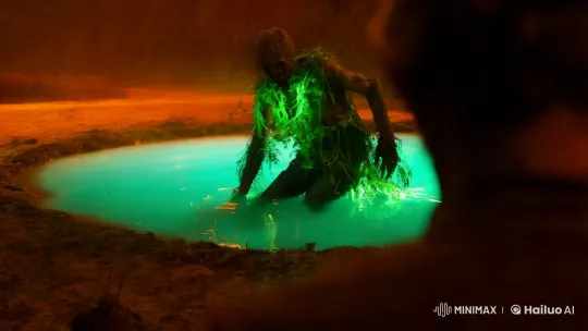 Zombie in Bioluminescent Toxic Puddle - Aesthetic Horror Scene – AI Generated Video | Hailuo AI