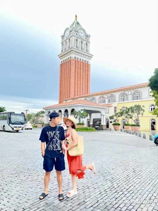 Couple Practices Kung Fu in Front of European-Style Clock Tower – AI Generated Video | Hailuo AI