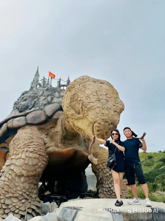 Martial Artists Perform Kung Fu by Turtle Sculpture – AI Generated Video | Hailuo AI