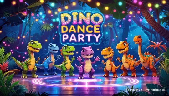Dino Dance Party: Prehistoric Disco in the Jungle – AI Generated Video | Hailuo AI