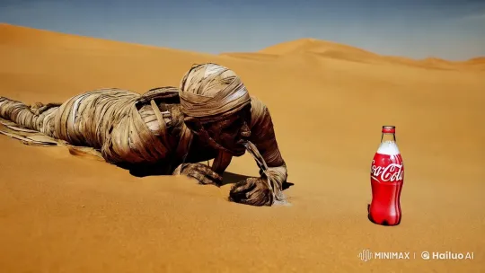 Egyptian Mummy Crawls for Coke in Desert Aesthetic – AI Generated Video | Hailuo AI