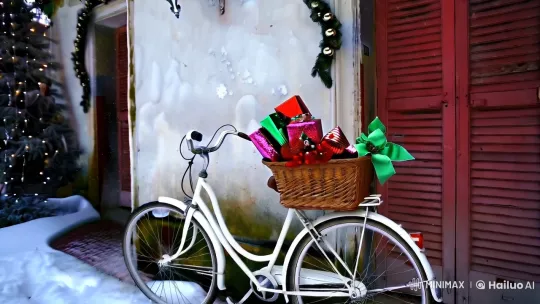 Retro Bicycle & Christmas Decor by Charming Old House – AI Generated Video | Hailuo AI