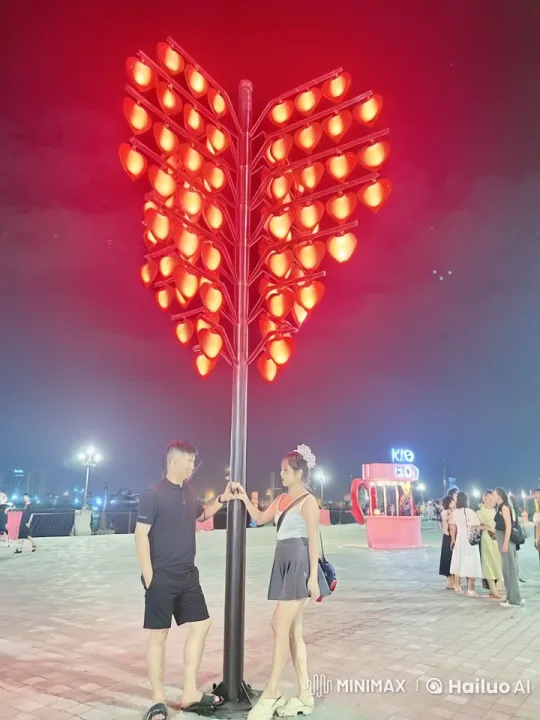 Martial Arts Duo Showcases Kungfu Skills in Heart-Shaped Light Display – AI Generated Video | Hailuo AI