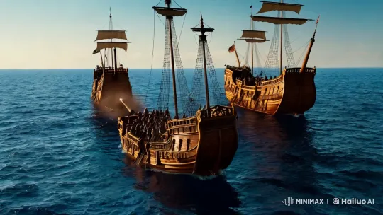 Pirate Ships Battle on Dramatic Seascape – AI Generated Video | Hailuo AI