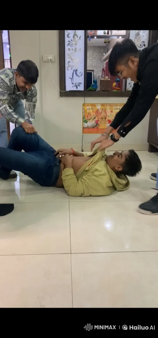 Man Assisted by Two Others in Caring Interaction – AI Generated Video | Hailuo AI