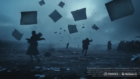 Mysterious Night Battlefield with Running Silhouettes – AI Generated Video | Hailuo AI