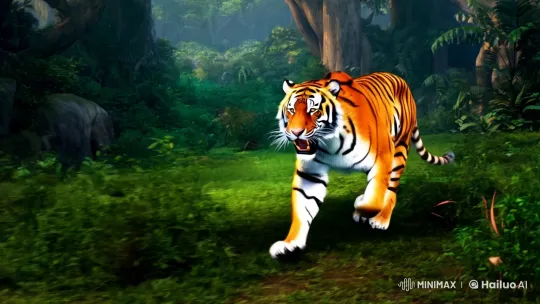 Majestic Tiger in Lush Jungle: Aesthetic Slow-Motion Chase – AI Generated Video | Hailuo AI