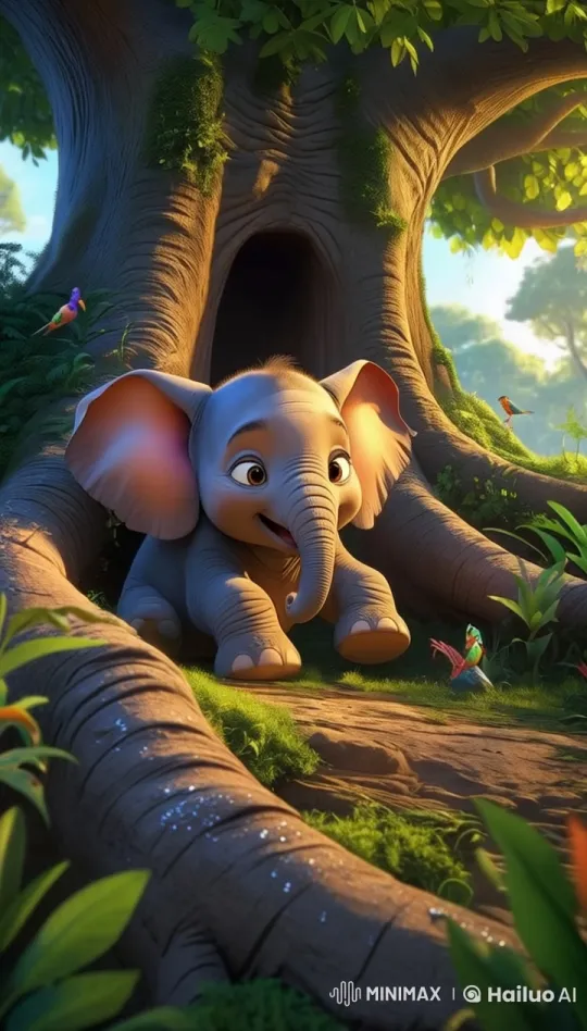Baby Elephant Yawns in Peaceful Forest Scene – AI Generated Video | Hailuo AI