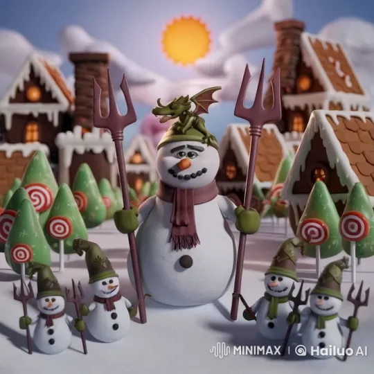 Snowmen Dance and Melt in Winter Wonderland – AI Generated Video | Hailuo AI