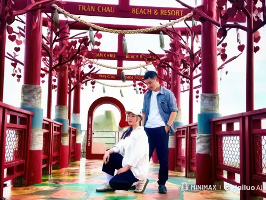 Martial Arts Fight on Decorated Bridge at Tran Chau Beach – AI Generated Video | Hailuo AI