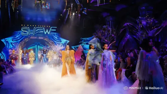 Evoke Show: Futuristic Fashion Spectacle with Mythical Elegance – AI Generated Video | Hailuo AI