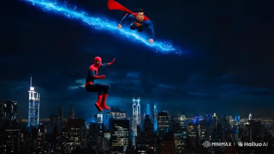 Heroes Converge: Spider-Man and Superman's Nocturnal Patrol – AI Generated Video | Hailuo AI