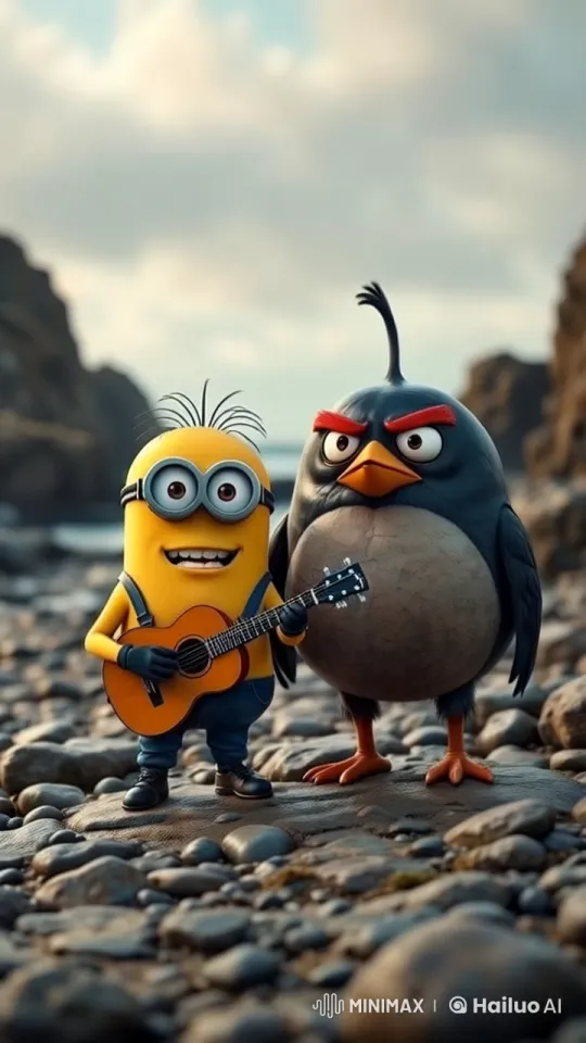 Live2D Short: Minion and Angry Birds on Shore with Guitar – AI Generated Video | Hailuo AI