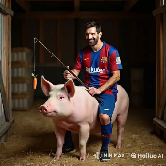 Messi in Whimsical Farm Scene with Pig – AI Generated Video | Hailuo AI
