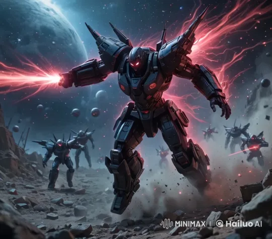 Robots Battle in Space Amidst Explosions and Energy Pulses – AI Generated Video | Hailuo AI