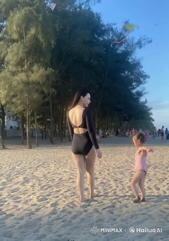 Beach Day: Graceful Walks and Kite-Skipping Joy – AI Generated Video | Hailuo AI
