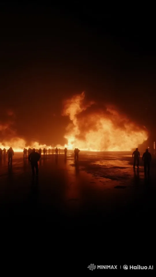 Chaotic Sci-Fi Thriller with Panicked Crowds Amidst Fire – AI Generated Video | Hailuo AI