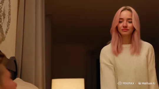 Young Woman Expresses Deep Emotion in Intimate Bedroom Scene – AI Generated Video | Hailuo AI