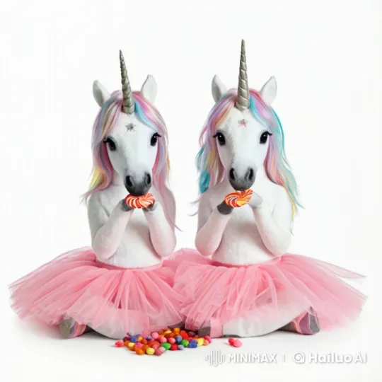 Two Candy-Loving Unicorns Dance Whimsically – AI Generated Video | Hailuo AI