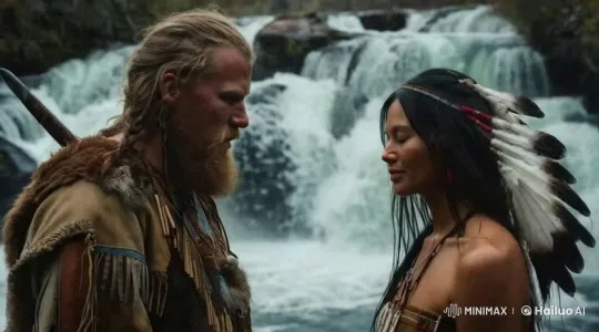Native American Couple's Passionate Embrace at Waterfall – AI Generated Video | Hailuo AI