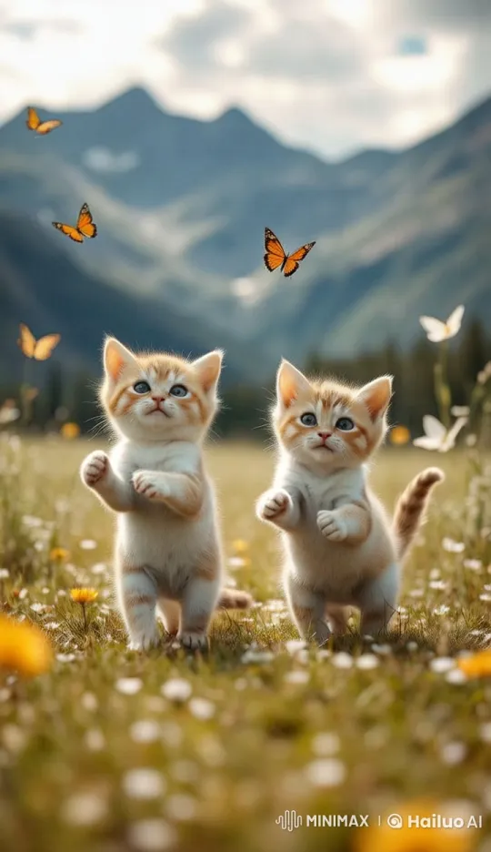 Adorable Kittens Play with Butterflies in Enchanted Meadow – AI Generated Video | Hailuo AI