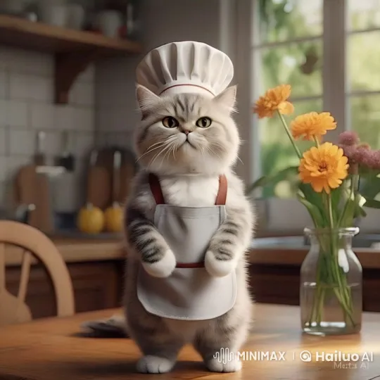 Chubby Cat Chef Dances on Kitchen Table – AI Generated Video | Hailuo AI