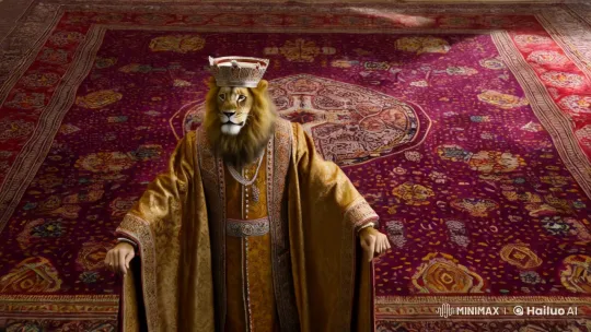 Iranian King Portrayed with Lion-Like Majesty in Lavish Palace Setting – AI Generated Video | Hailuo AI