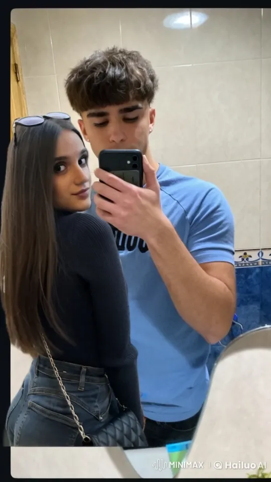 Couple Takes Romantic Mirror Selfie in Bathroom – AI Generated Video | Hailuo AI