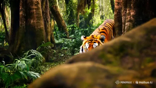 Majestic Tiger Emerges in Verdant Jungle Setting – AI Generated Video | Hailuo AI
