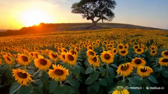 Golden Sea of Sunflowers at Sunset – AI Generated Video | Hailuo AI