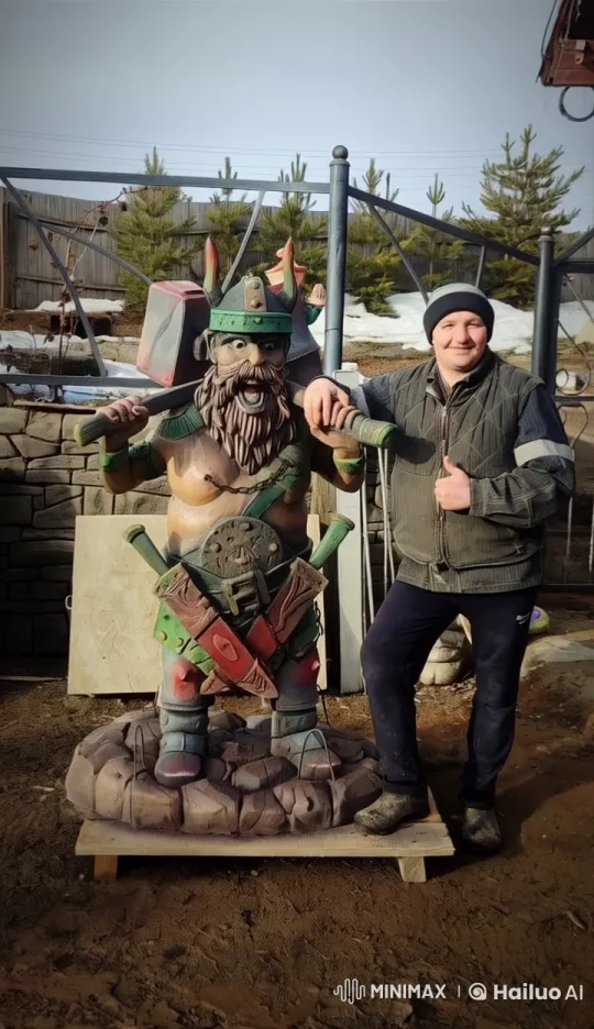 Fantasy Warrior Statue and Man Pose in Winter Landscape – AI Generated Video | Hailuo AI