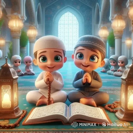 Children Praying in Ornate Mosque with Serene Atmosphere – AI Generated Video | Hailuo AI